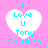 Four identical heart-shaped icons with cyan text on a pink background, each displaying 'I Love U Tony So Much' in pixelated font.
