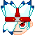 Pixel art character with white hair, red headband, and blue accents showing multiple facial expressions in a