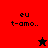Red and black pixelated icon with 'eu t-amo..' text and star symbols in two states.