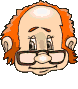Pixelated cartoon head with orange hair and glasses showing six distinct facial expressions against a gray background.
