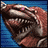 A pixelated creature head with open mouth showing teeth, blue background, and changing text overlays.