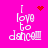 Pixelated pink background with white text "I love to dance" and four distinct red pixel symbols above the text in each frame.