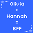 Blue background with white pixelated text and symbols arranged in a pattern showing 'Olivia + Hannah = BFF' repeated twice