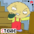 Animated contact sheet of Stewie Griffin from Family Guy in red overalls and yellow shirt, holding a green object with slight pose variations across 11 frames.