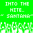 Green background with white pixelated text reading "INTO THE NITE.." and "SANTANA" in double quotes, below which are green-and-white pixelated grass-like shapes.