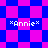 *Annie* text in white pixel font on blue and pink checkered background with diamond-shaped pattern variations.