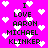 Pixelated text on a bright pink background with scattered white heart shapes, displaying 'I LOVE AARON MICHAEL KLINKER' in black block letters.