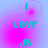 Pixelated cyan text 'I LOVE JB' on a pink-to-blue gradient background with a small circular pink dot in the top-left corner.