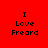 Red background with black text "I Love Freard" arranged in four , each with a white horizontal bar in different positions