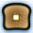 Pixelated square icon of a browned toast slice with a yellow-bordered white square in the center, set against light blue checkered background.