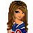 Pixel art contact sheet showing multiple frames of a 4th of July-themed animated buddy icon featuring a female character in patriotic attire with text elements.