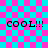 A static image with a pink and cyan checkerboard background displaying four instances of the text 'COOL!!!' in black pixelated font.