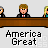 Pixelated cartoon scene with multiple figures behind a wooden desk, text reading 'America Great' and speech bubbles saying 'YOU'RE FIRED!' in bold black letters.