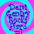 Four identical display a blue text-based design on a pink and cyan spiral background with a central equals sign