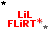 Red 'Lil FLiRT*' text with a red asterisk, surrounded by black and gray stars in varying positions across three of each