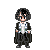 Pixel art character in black robe with white shirt and green tie, standing against gray background; red flower appears above head then moves to hair, eyes turn red, text 'POTTER!' appears below.