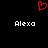 Red pixelated heart symbol above two white 'Alexa' text blocks on black background.