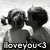 Two pixelated figures in grayscale embrace, with text below reading 'I love you' in blocky font.