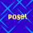 Blue background with light blue diamond pattern and four yellow 'pose!' texts in pixelated font