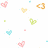 Pixelated heart shapes in pastel colors float against a white background with scattered small colored squares.