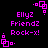 Pixelated pink text and geometric shapes on black background, repeated in four identical with corner decorations