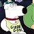 A 2x2 contact sheet of four animated frames showing a cartoon dog character wearing a yellow vest with 'GUIDE DOG' text, red collar, and green shirt against a dark background.