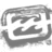 A grayscale icon with a stylized, abstract shape resembling a curved frame or border enclosing a central form with layered, angular elements.