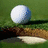Pixelated golf scene with ball on green and bunker text reading 'I love golf' on black background