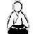 Pixelated figure in white traditional clothing with black belt and bowl, performing sequential poses against gray background.