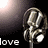 A silver microphone with a circular grille and two side lights against a dark background, accompanied by text fragments 'love', 'the', and 'limelight' in white lowercase letters.