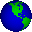 Pixelated blue and green globe icons arranged in a , each showing different continental views with visible pixelation and no text
