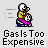 Pixel art animation of two characters: a skeletal figure in yellow shirt and blue pants holding a smaller character with brown hair and pink scarf, with text "GasIsTooExpensive" below.