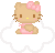 Pixel art of a tan cat with pink bow sitting on white cloud, yellow nose, brown eyes, pink cheeks, pink dress, two identical frames showing slight facial expression change.