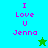 Pixelated text "I Love U Jenna" on cyan and green backgrounds with a star symbol, one version animated to change the star color.
