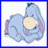 Animated contact sheet of Eeyore the donkey from Winnie-the-Pooh in three distinct poses with blue border and gray background.