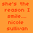 Orange background with red pixelated text repeating 'she's the reason I smile... nicole sullivan' in a pattern