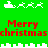 Green background with red text and white pixel art of Santa's sleigh and reindeer, animated to cycle through different states.