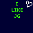 Green pixelated text 'I LIKE JG' appears on both sides of a white heart symbol against a dark blue background.