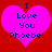 Two identical pink hearts on red background with blue text reading "I Love You Phoebe!" in pixelated font.