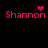 Four identical pink 'Shannon' text icons arranged in a on black background, each with distinct pixel art symbols above the text