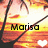 Pixelated sunset scene with palm tree silhouette, white heart shape, and black text reading 'Marisa' over warm orange and yellow gradient background.