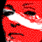 black star shapes on white background with red and white graphic elements including a face, target-like symbols, and text overlays