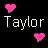 Pixelated heart symbols and the name "Taylor" in white and pink text on a black background, with alternating color states across four positions.