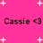 Pink background with white plus signs and repeated text "Cassie <3" in black pixelated font, some instances include a colon before the second name.