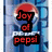 Animated sequence of a Pepsi bottle with changing text overlays on a blue background