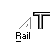Pixelated character in blue outfit performs actions on gray railings with white triangular supports, labeled 'Rail' below each