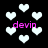 Black background with white pixelated hearts and pink text reading 'devin' in four locations.