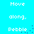 Pixelated text on cyan background with scattered dark blue dots, showing repeated phrases and animation effects.