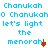 Pixelated blue text repeats 'Chanukah' and 'let's light the menorah' with red menorah icons on white background, animated to alternate between two states.