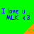 Green background with repeated blue text "I love u... MLK <3" and orange triangular icons containing green hearts.
